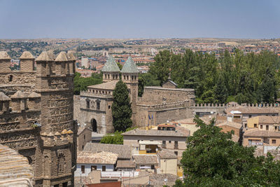 High angle view of buildings in city