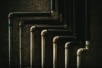 Close-up of pipes mounted on wall