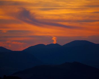 Silhouette of mountain at sunset