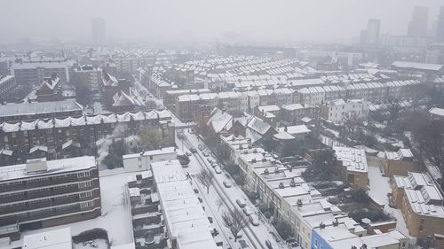 High angle view of cityscape during winter