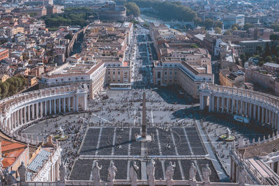The stunning st. peter's square in the vatican city. view from the top of the dome of the basilica.