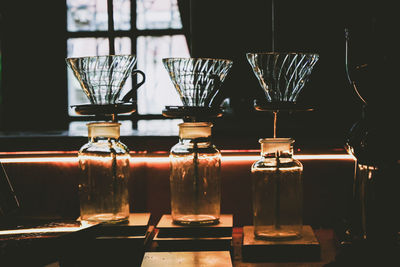Close-up of glass jar on table