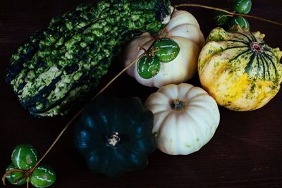 Close-up of pumpkins on table