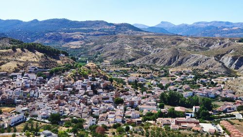 High angle view of townscape against sky