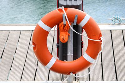 View of wooden post in water