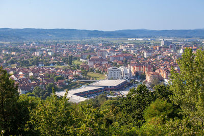 High angle view of townscape against sky