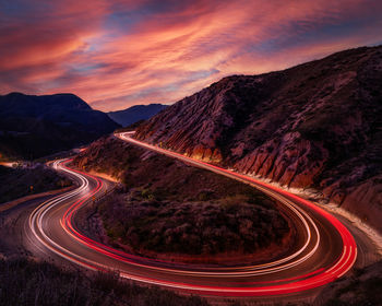 High angle view of road against sky during sunset