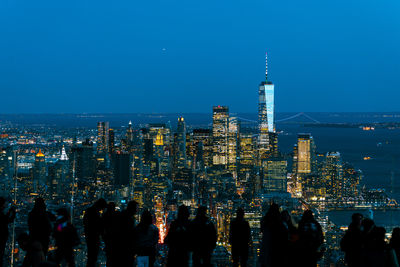 High angle view of city at night