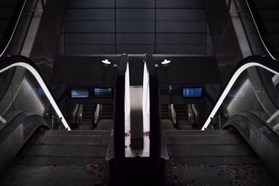 High angle view of escalator at subway station