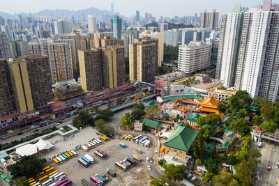 High angle view of street amidst buildings in city