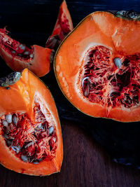 High angle view of orange in bowl on table