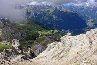 Aerial view of landscape and mountains against sky