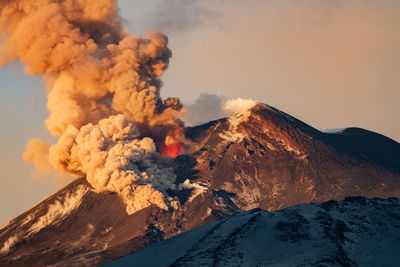 Panoramic view of volcanic mountain against sky
