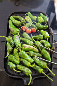 High angle view of vegetables in container