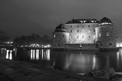 Scenic view of Örebo castle illuminated at night