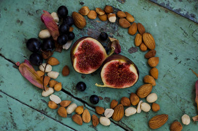 High angle view of breakfast on table