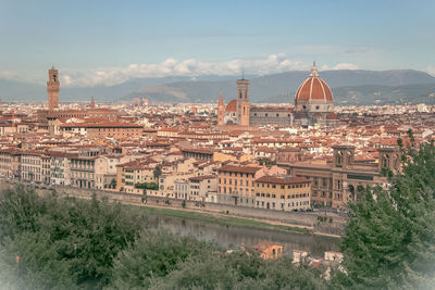 High angle view of buildings in city