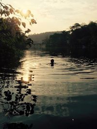 Scenic view of lake against sky during sunset