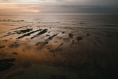 Scenic view of beach against sky during sunset