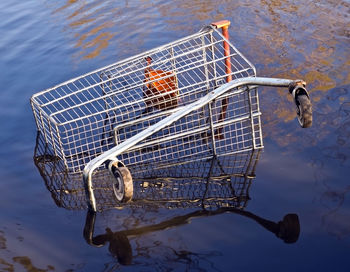 High angle view of abandoned boat on lake