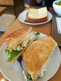 Close-up of served food on table