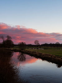 Scenic view of lake against sky during sunset