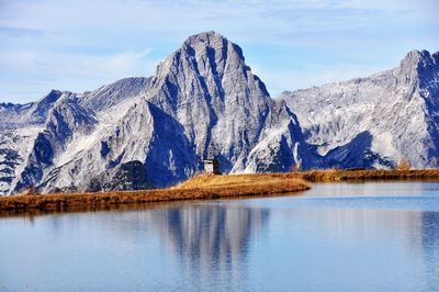 Scenic view of snowcapped mountains against sky