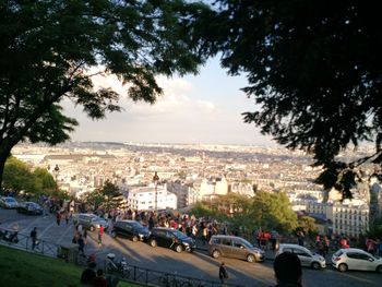 View of city at sunset