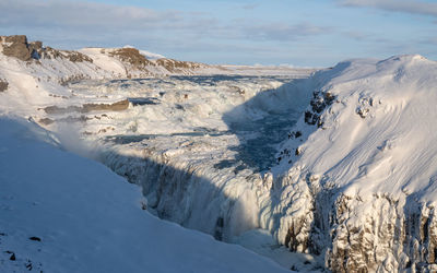Frozen gullfoss, winter in iceland, europe
