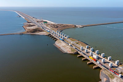 Aerial at kornwerderzand at the afsluitdijk in the netherlands