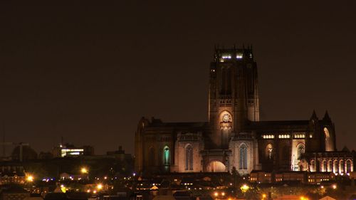 Illuminated buildings at night