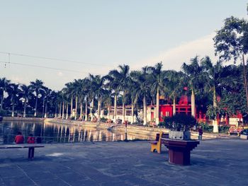 Gazebo in park against clear sky