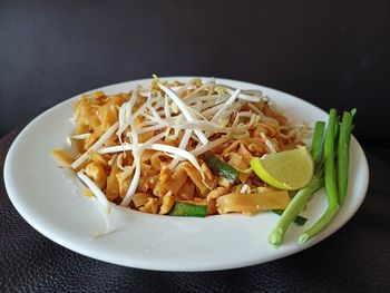 Close-up of noodles served in plate