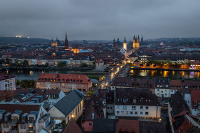 The city of würzburg at sunset in southern germany