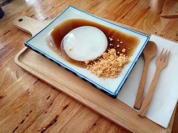 High angle view of breakfast on table