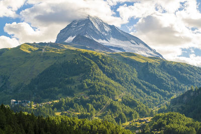 View of matterhorn peak and surroundings covered with clouds in summer