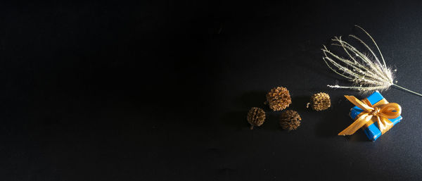 High angle view of christmas decorations on table