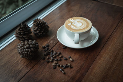 High angle view of coffee on table