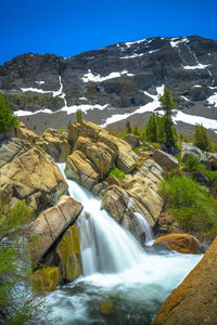 Scenic view of waterfall against clear sky