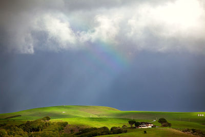 Scenic view of green landscape against sky