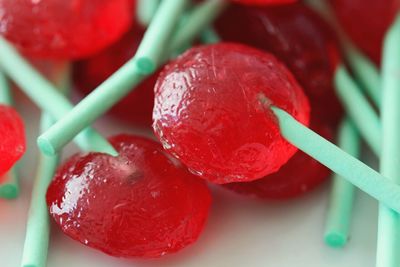 Close-up of red lollipops