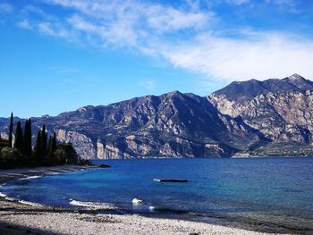 Scenic view of sea against blue sky