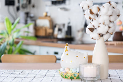 Close-up of christmas decoration on table