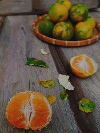 High angle view of fruits on table