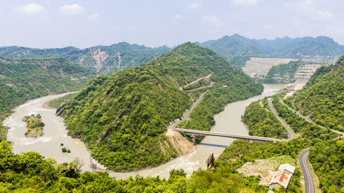 Ravi river flowing through the mountains, the ranjit sagar dam, thein dam