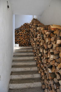 Stack of wood on staircase