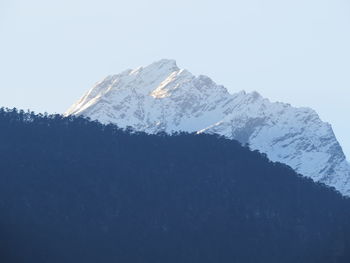 Scenic view of snowcapped mountains against clear sky