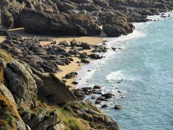 High angle view of rocks on beach