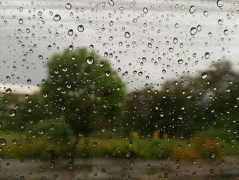 Full frame shot of raindrops on glass window