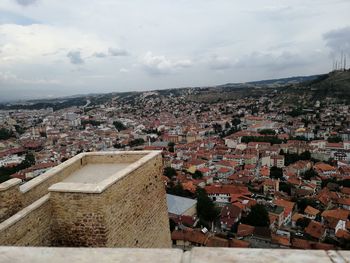 High angle view of townscape against sky